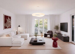HAUS KÖNIGSWIESE - Wohnen/Kochen/Essen das Bild anpassen- Deckenlampe von Foto einfügen_ Beistelltisch rot re 139181